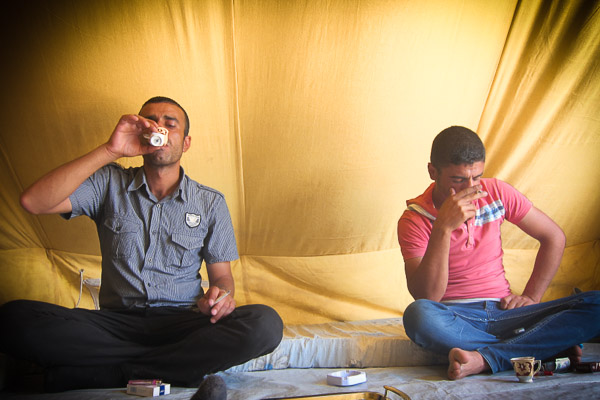 Strong coffee and cheap cigarettes in Domiz Refugee Camp, Duhok, Iraq