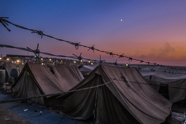 Refugee tents at dusk in Domiz Refugee Camp, Duhok, Iraq