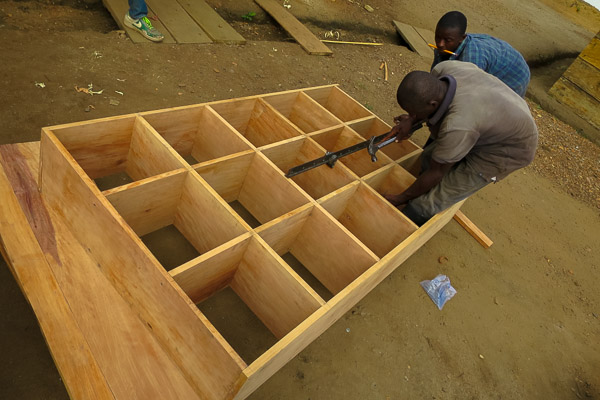 Making shelves in Kailahun for Magburaka Ebola Management Centre, Sierra Leone