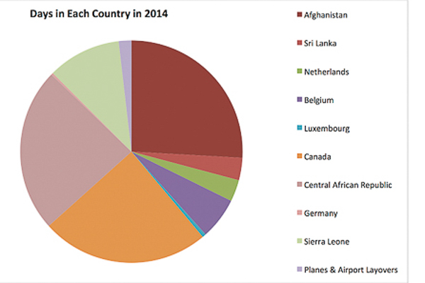 Pie chart - percentage of 2014 spent in each country