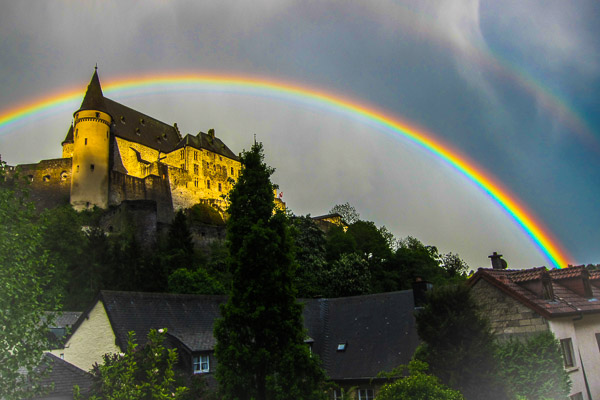 Rainbow over Vianden castle, Luxembourg
