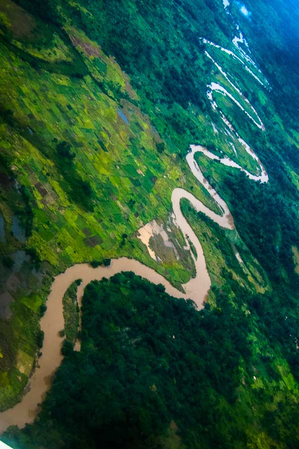 Snaking river seen from the UN flight to Douala, Cameroon