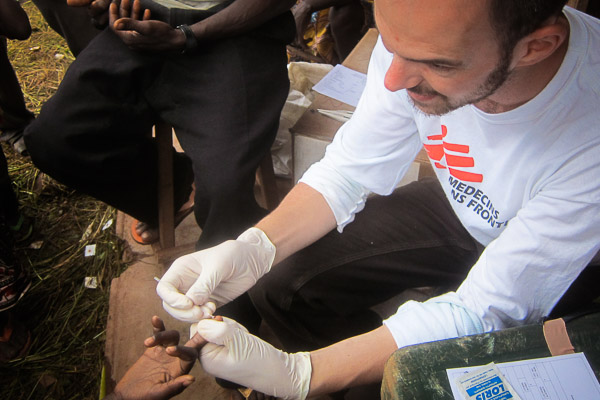 One of hundreds of fingers I pricked to test for Malaria in Yamalé, Central African Republic