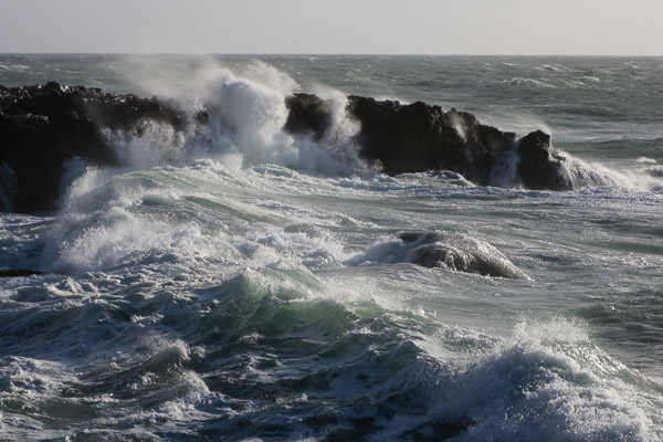 Waves crashing on the rocks near Cabo da Roca, Portugal