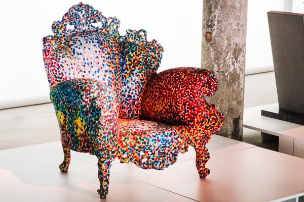 Colourful chair at the Design and Fashion Museum, Lisbon, Portugal
