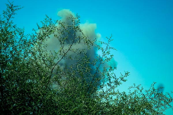 Smoke cloud after an airstrike in Taiz, Yemen