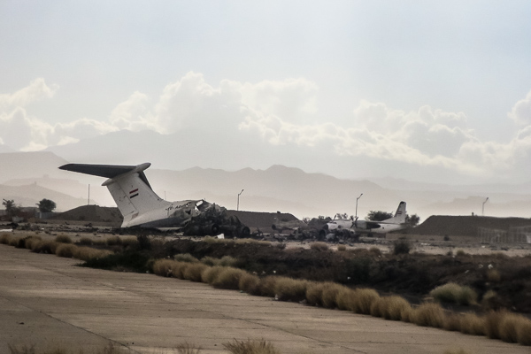 Destroyed passenger or cargo jet at Sana'a International Airport, Yemen