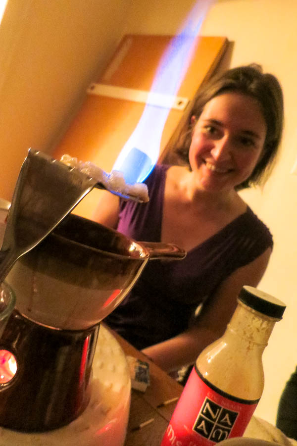 Sonja with her spatula-turned-sugar melting tool for making mulled wine