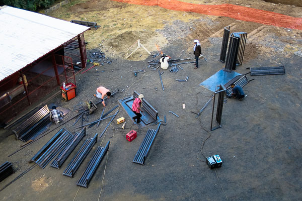 Welding benches for the outdoor waiting area