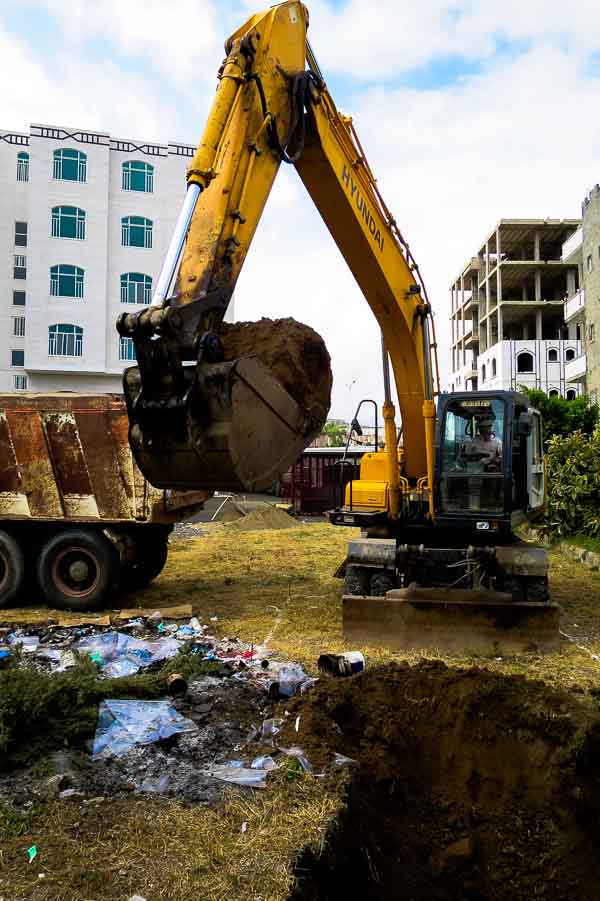 Excavating pits for the hospital waste zone