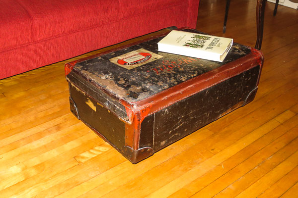 Old suitcase after restoration and conversion to coffee table, exterior
